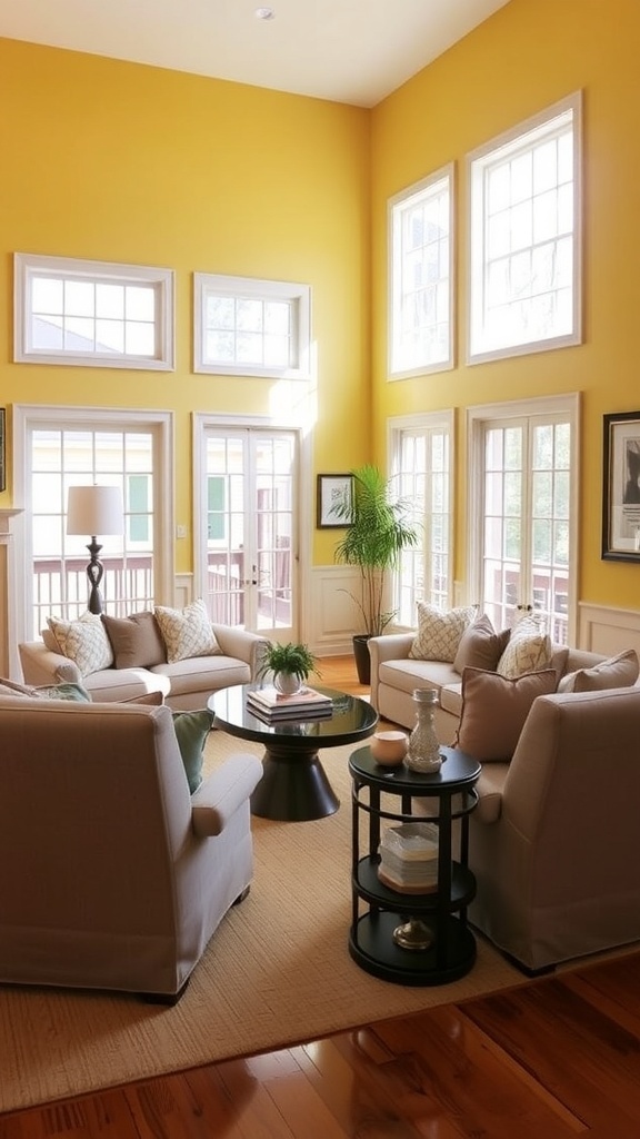 Butter Up SW 6681 Paint Color Recipe A warm living room with walls painted in Butter Up SW 6681, featuring neutral decor and natural light.